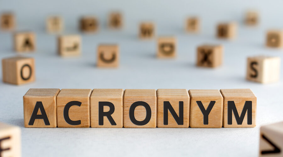 A table with the word acronym written in blocks.