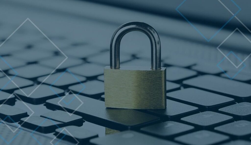 Padlock on keyboard: online security.