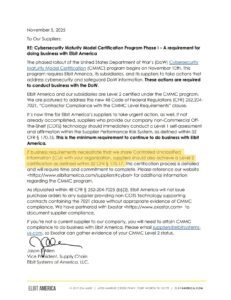 Elbit America supplier CMMC certification notice